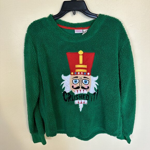 Briefly Stated Nutcracker Crushed It Green Fleece Pullover Sweater Large - Picture 5 of 5
